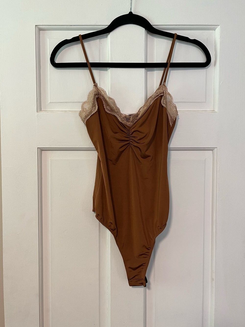 Brown Clay Colored White Lace Sleeveless Bodysuit